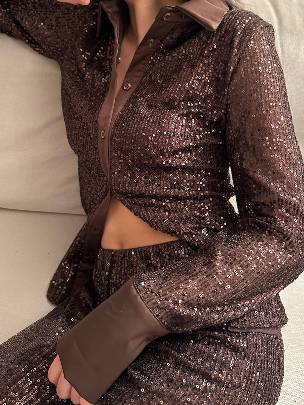 Camicia in paillettes cioccolato