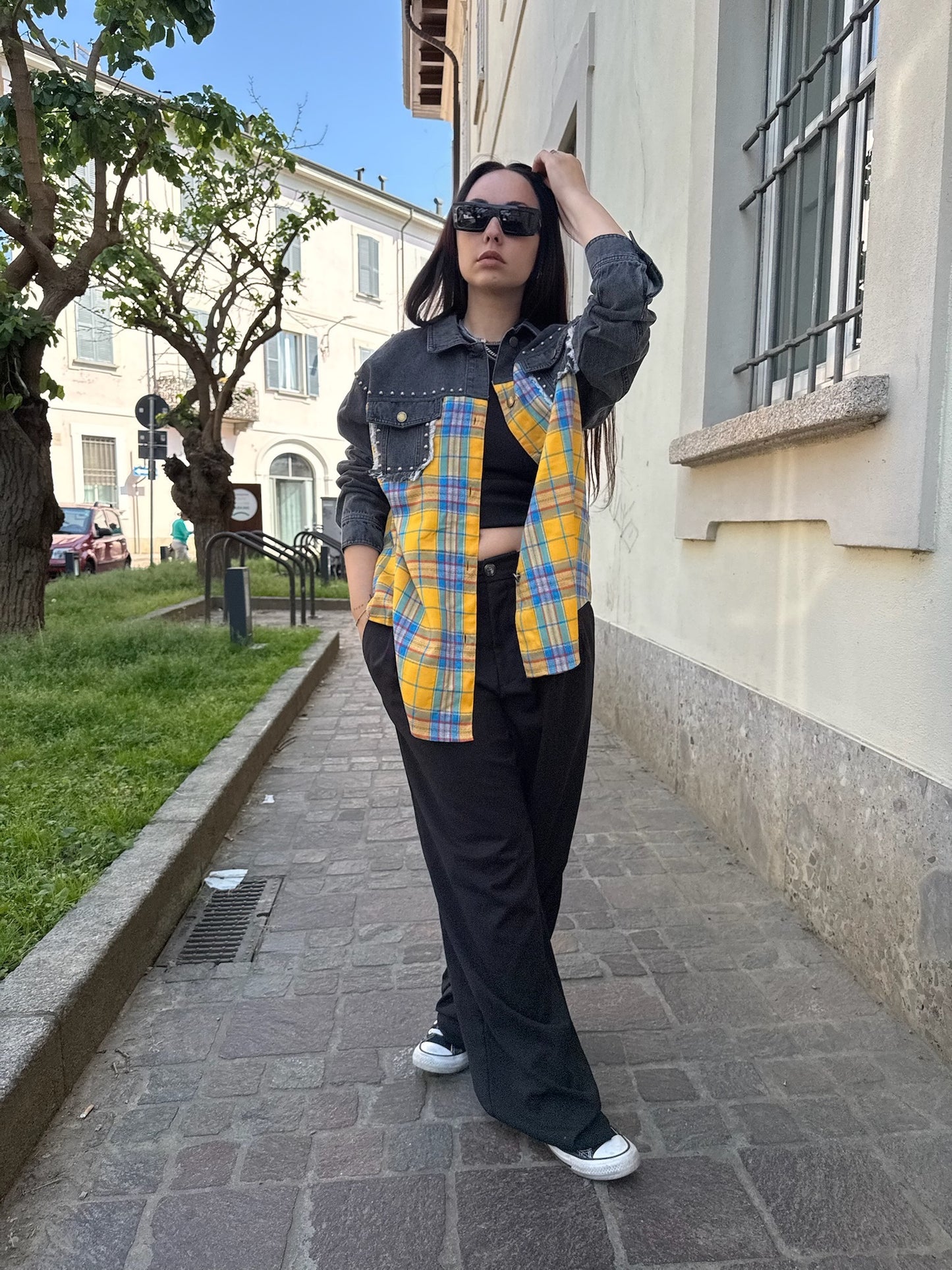 Giacca jeans quadri